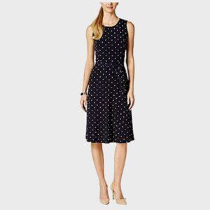 Charter Club Printed Deep Black White Polka Dot Fit & Flare Stretch Dress Size S